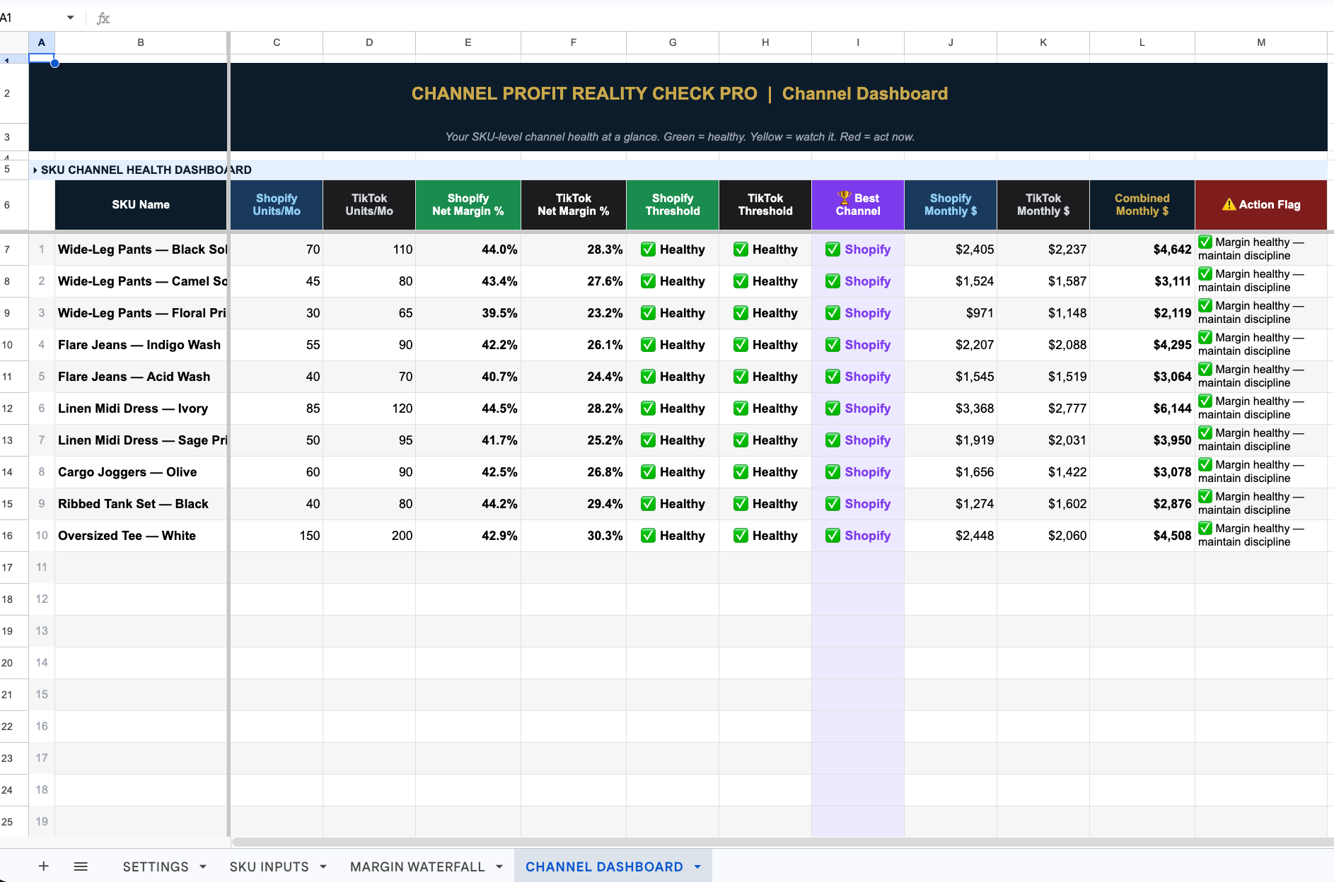 Channel Profit Reality Check Pro — SKU-Level Margin, Fee & Profitability Calculator for Shopify + TikTok Shop Brands | Compare True Channel Profit, Identify Margin Kill Zones & Know Your Net Before You Scale