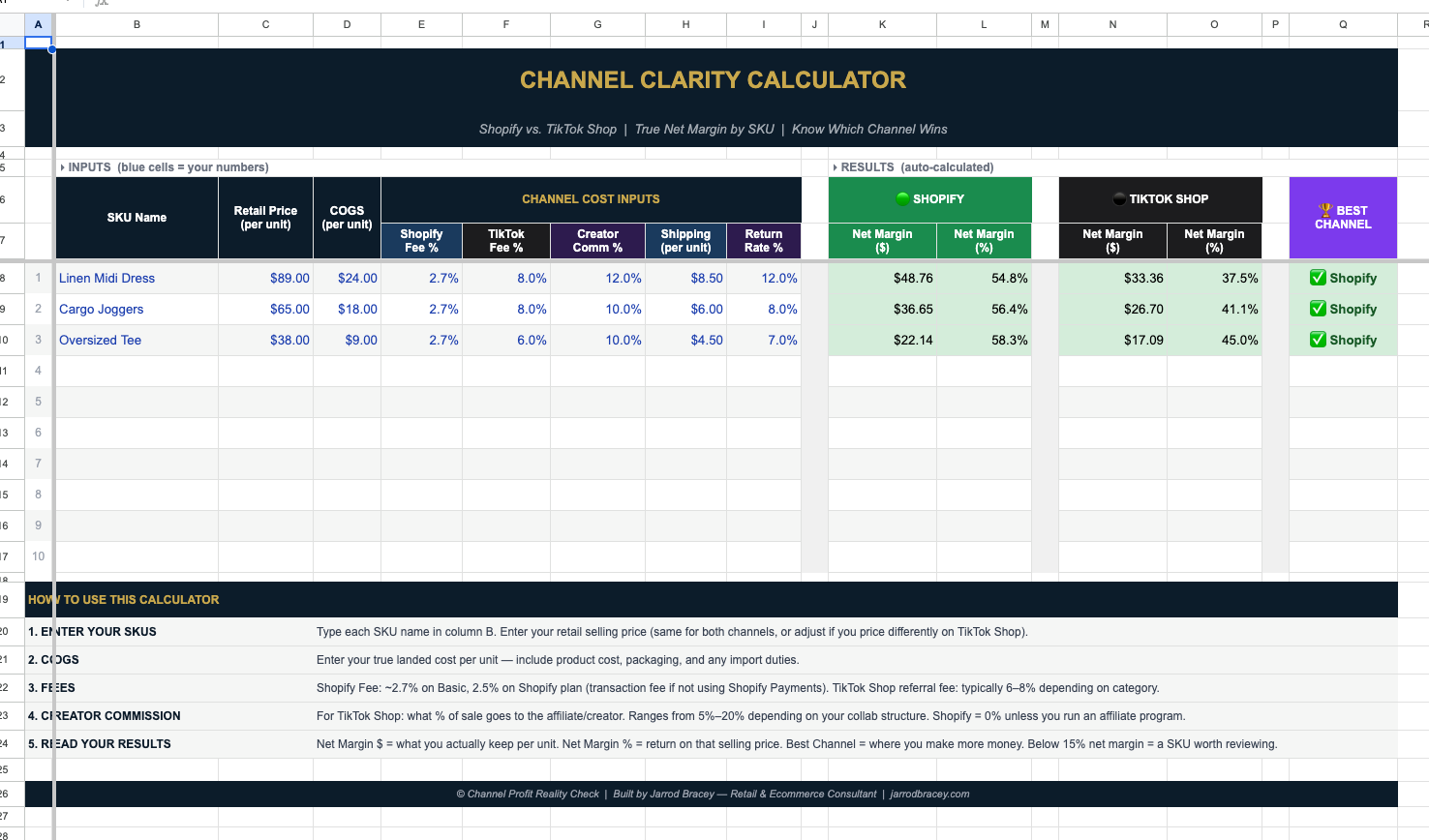 Channel Profit Reality Check Pro — SKU-Level Margin, Fee & Profitability Calculator for Shopify + TikTok Shop Brands | Compare True Channel Profit, Identify Margin Kill Zones & Know Your Net Before You Scale